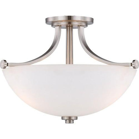 NUVO 60/5017 Bentley - 3 Light Semi Flush with Frosted Glass