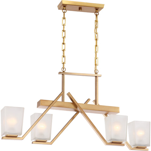 NUVO 60/5083 Timone - 4 Light Trestle with Etched Sandstone Glass; Vintage Brass Finish