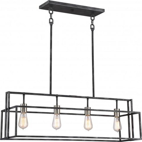 NUVO 60/5859 Lake - 4 Light Island Pendant; Iron Black with Brushed Nickel Accents Finish