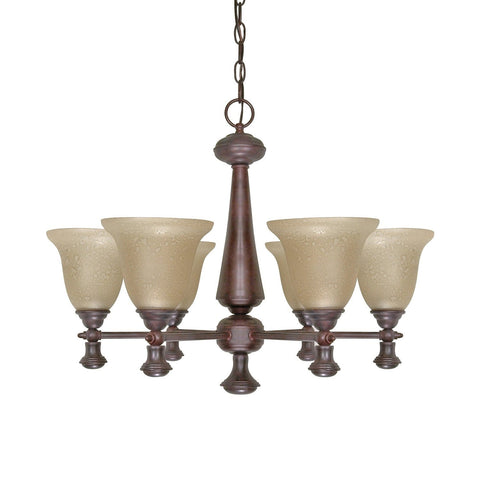 NUVO 60/100 Mericana - 6 Light - 26" - Chandelier - with Amber Water Glass