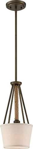 NUVO 60/5898 1 Light - Seneca Mini Pendant - Mahogany Bronze Finish with Wrapped Rope - Beige Linen Fabric Shade